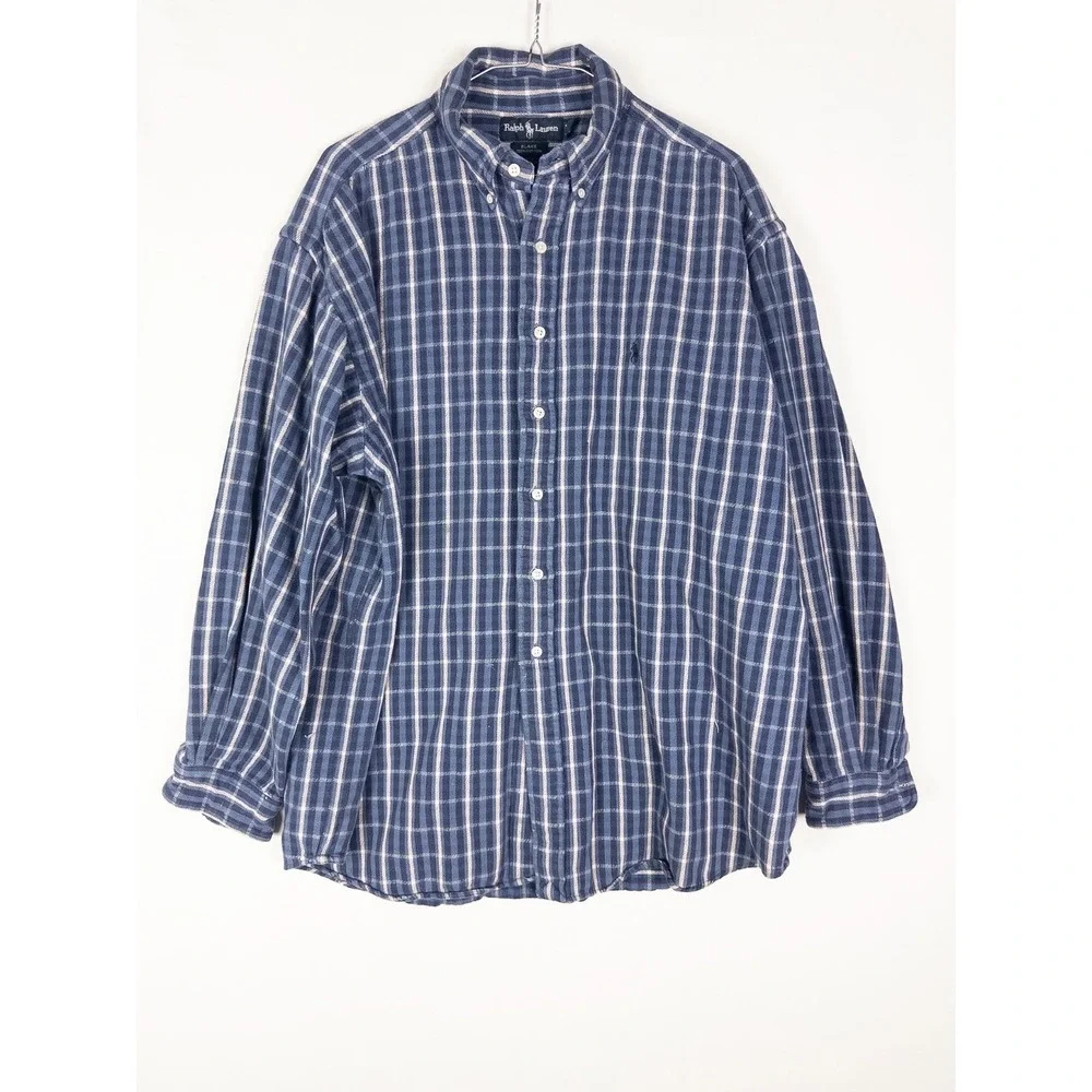 VTG Polo Ralph Lauren Blake Flannel Shirt Mens XL Blue Plaid Outdoor Camp‎